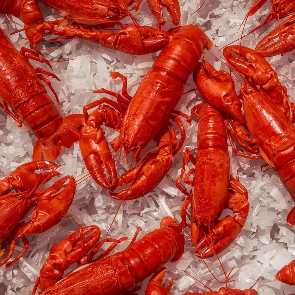 Fresh raw lobsters kept on ice for supply by a fresh fish supplier in Abu Dhabi